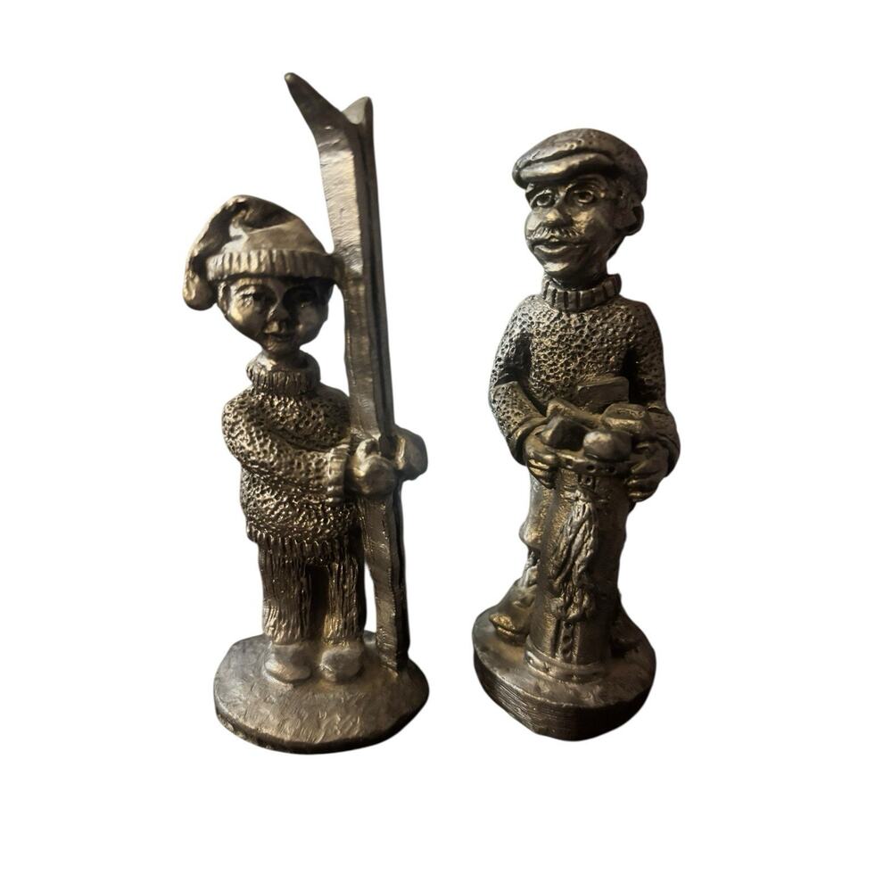 Michael Ricker Pewter Metal Winter Snow Skier And‎ Golfer Set